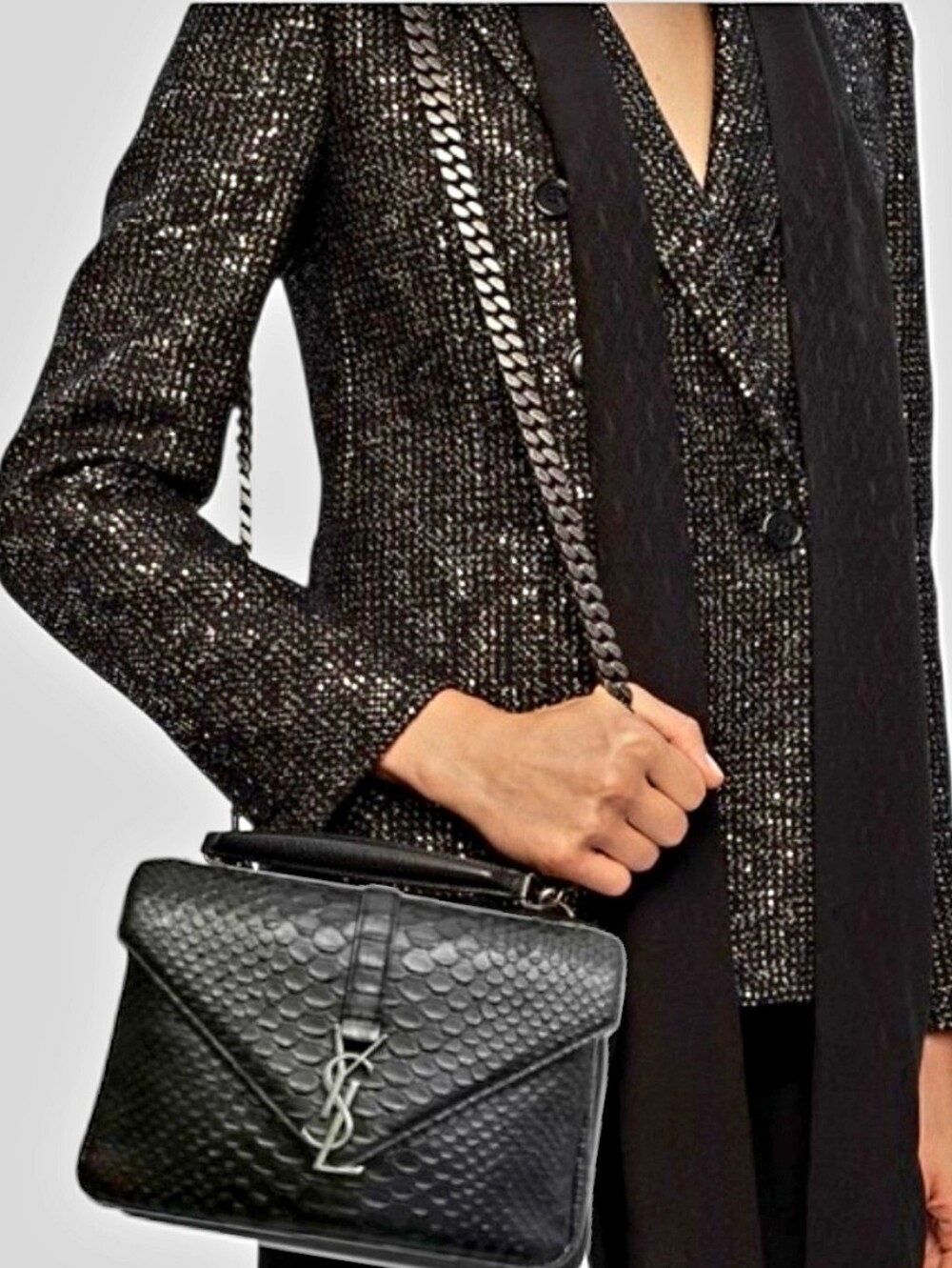 Rare! Exotic! Like NEW! YSL Saint Laurent Calfskin Python Medium College Bag